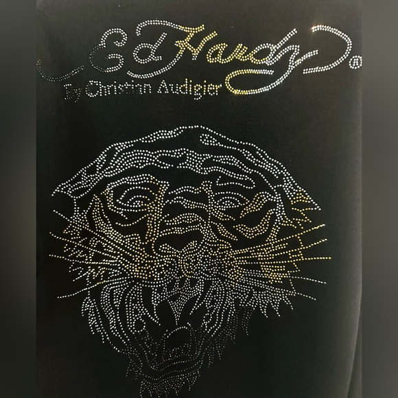 Ed Hardy Sweater NWT $300 Embellishments Gold Tiger front and back - Picture 6 of 9